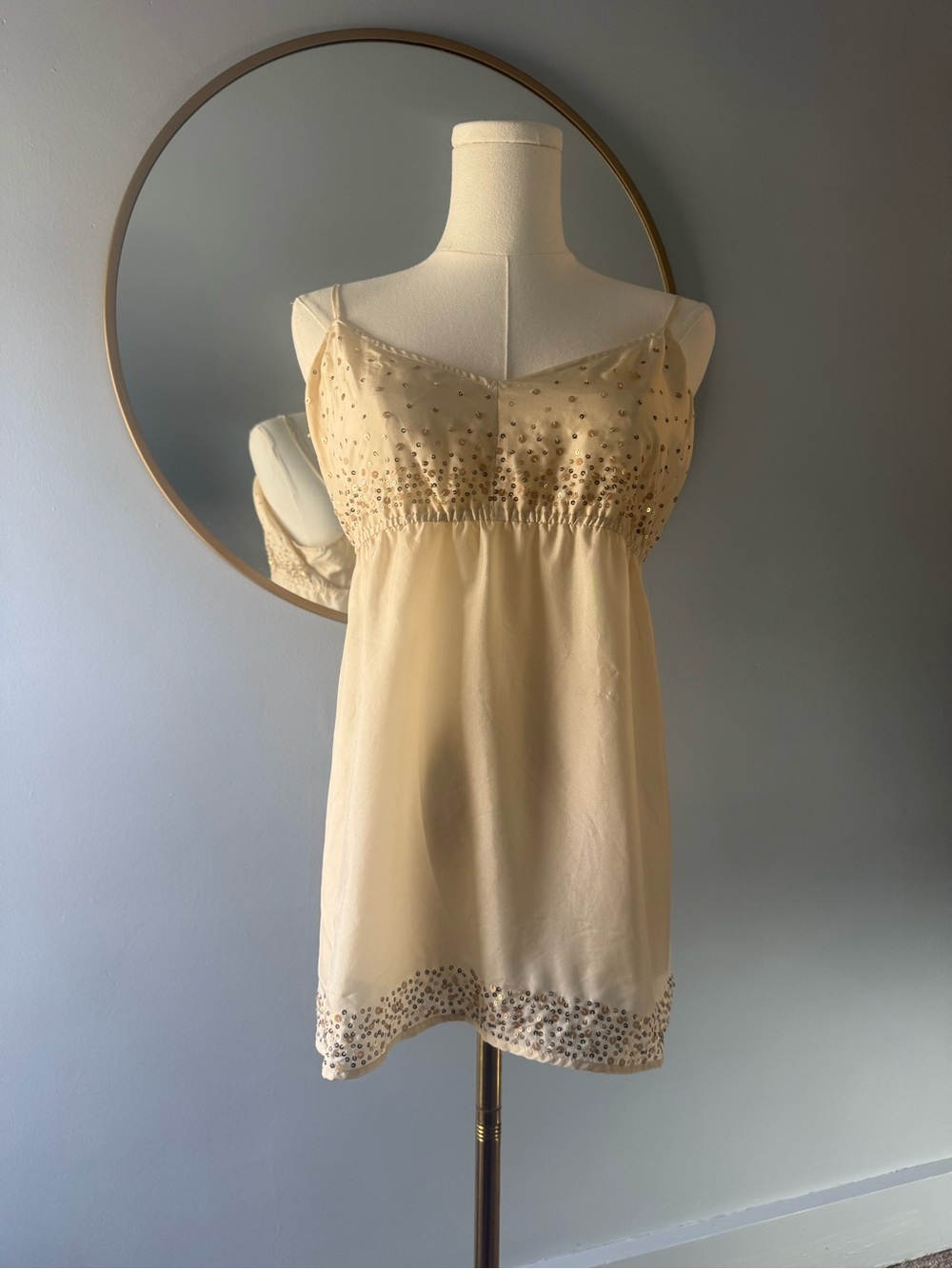 Vintage Y2K Old Navy Cream Beaded Silk Flowy Cami Top
